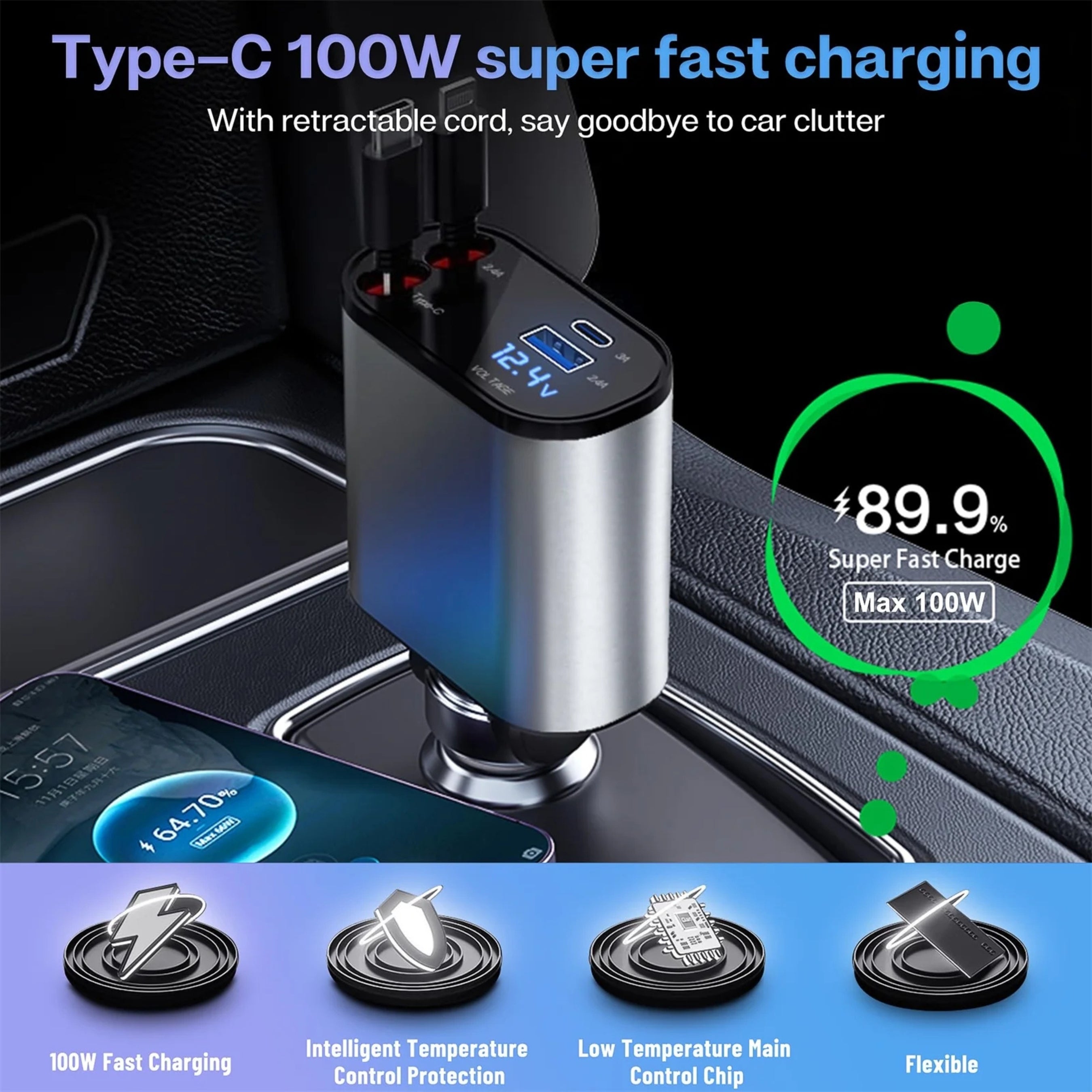 Car Travel Charger 4in 1- Adjustable