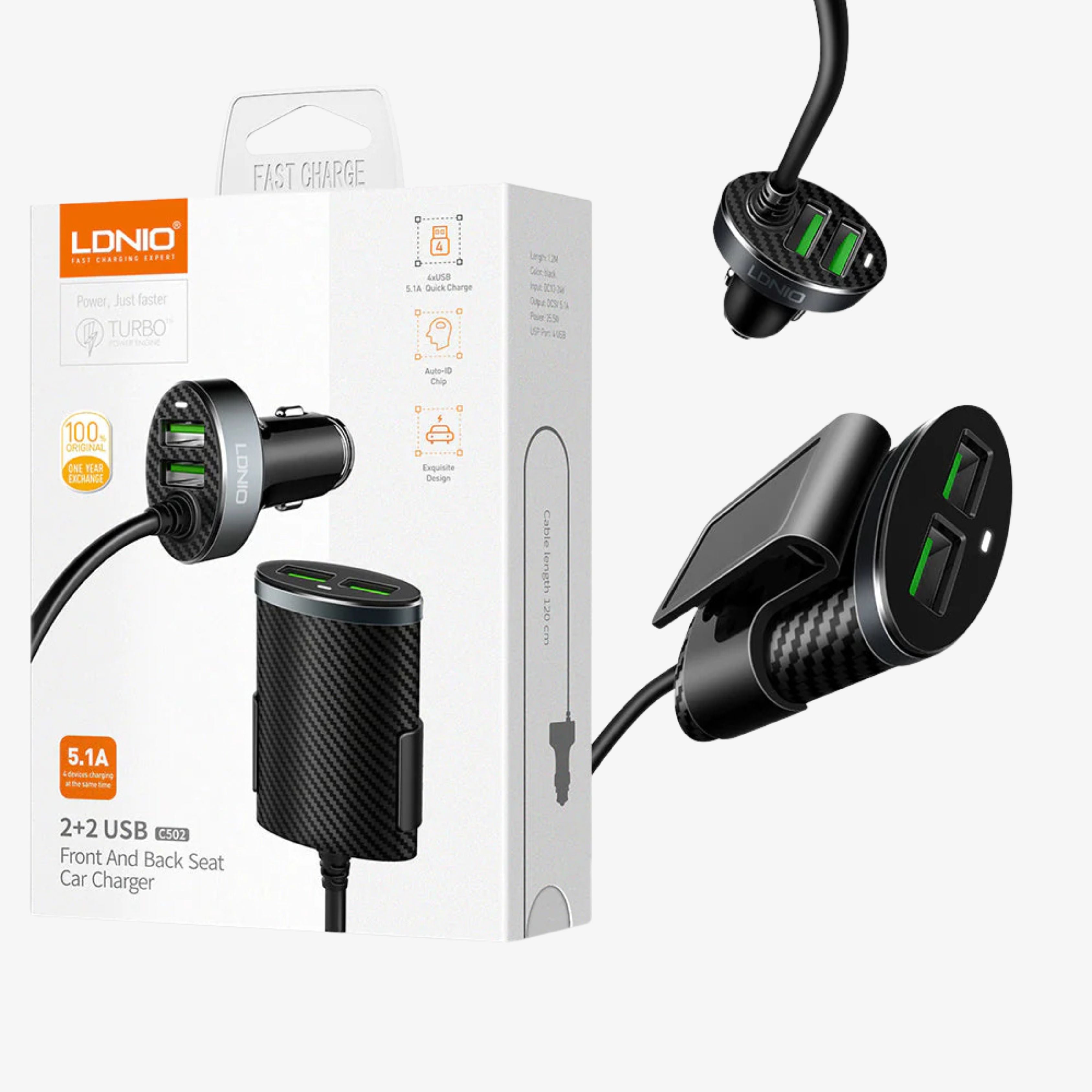 Dual Plug 4X USB- car Charger